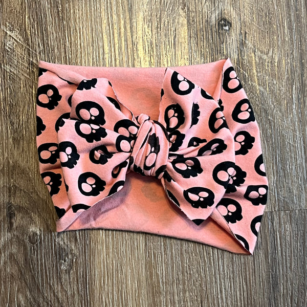 Peach Skull [Baby] Bow Wrap Headband