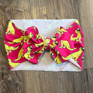 Pink Dino [Child+] Bow Wrap Headband